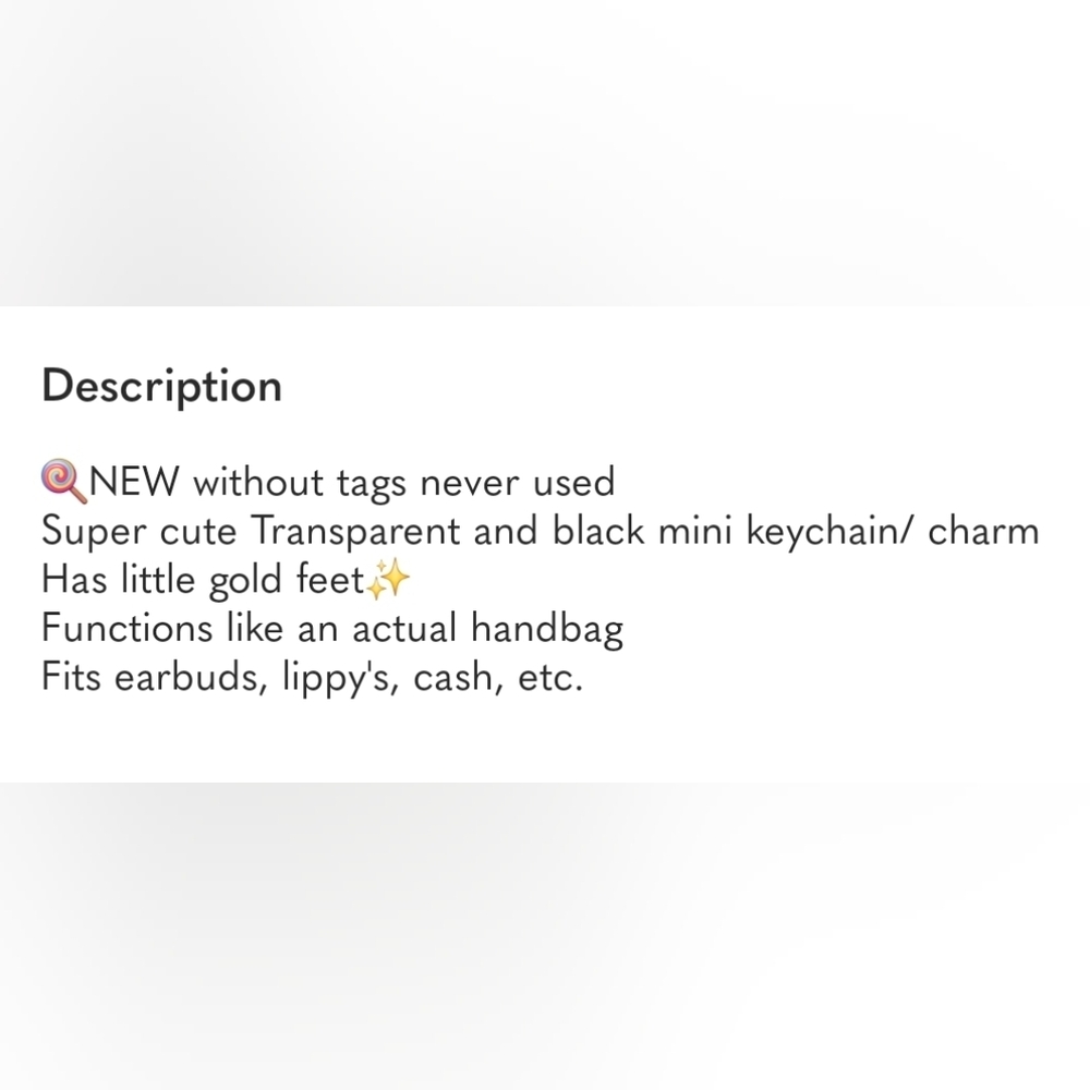 NWoT 👜 TINY PURSE Bag Charm 👜Black Vegan Leather & Clear PVC 🎁 Adorable Gift - Picture 2 of 6